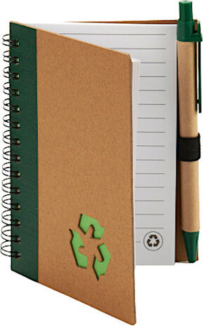 notitieboek met pen 13 x 10,5 cm karton groen 2-delig