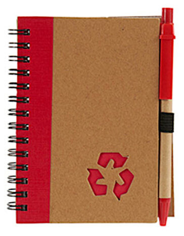 notitieboek met pen 13 x 10,5 cm karton rood 2-delig
