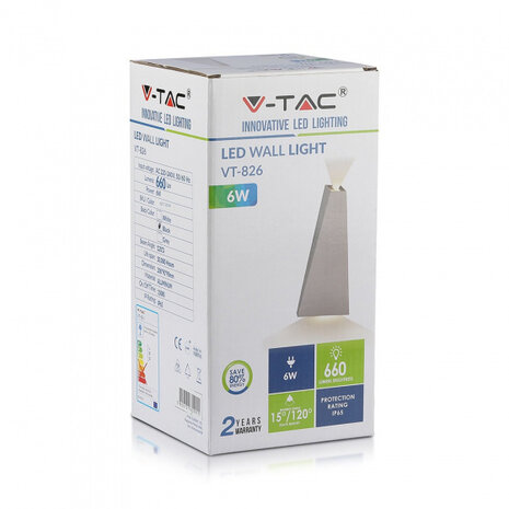 wandlamp VT-826 6W 20 cm 3000K IP65 aluminium zwart