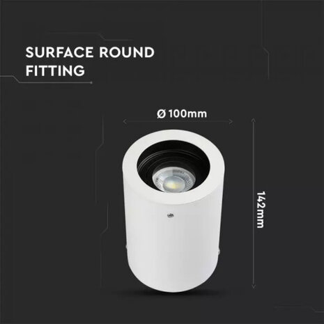 opbouwspot VT-7310 GU10 35W 10 x 14,2 cm aluminium wit