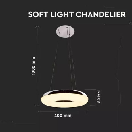 hanglamp VT-40-1 40W 3000K 2800lm 100 cm staal zilver