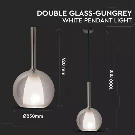 hanglamp VT-7304 E27 60W 25 x 100 cm IP20 glas grijs/wit