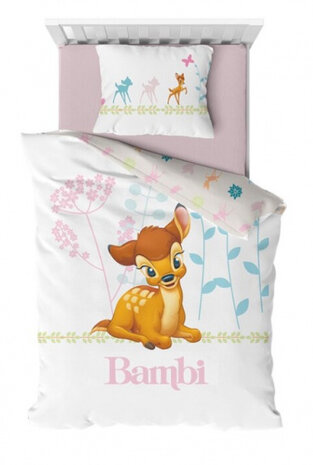 dekbedovertrek Bambi 100 x 140 cm katoen wit/roze