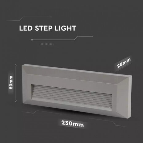 trapverlichting VT-1162 led 3W 4000K 110lm 230 mm grijs