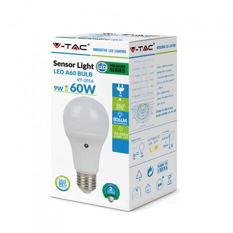 ledlamp VT-2266 A60 E27 5,5W 4000K 806lm IP20 wit