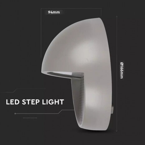trapverlichting VT-1182 led 3W 3000K 210lm 166 mm grijs