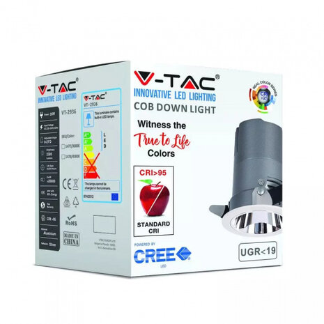 inbouwspot VT-2936 led 35W 3000K 2300lm rond zwart/wit