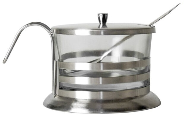 suikerpot 7,9 kg 14 x 9 cm staal/glas zilver 2-delig