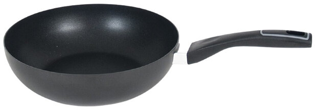 wokpan 28 cm staal/aluminium zwart/zilver