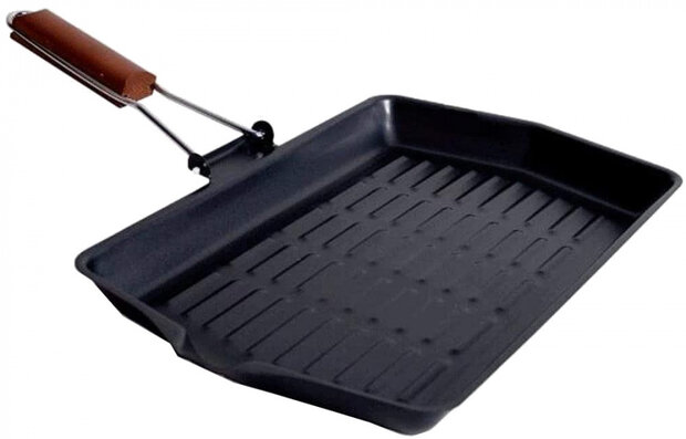braadpan 42 x 38 cm carbonstaal/hout zwart/bruin