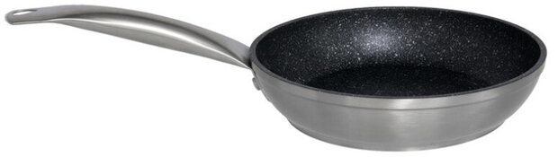 braadpan 21 cm staal/aluminium zwart/zilver