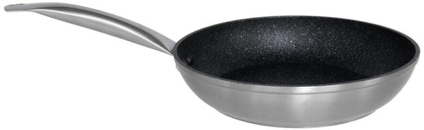 braadpan 25 cm staal/aluminium zwart/zilver