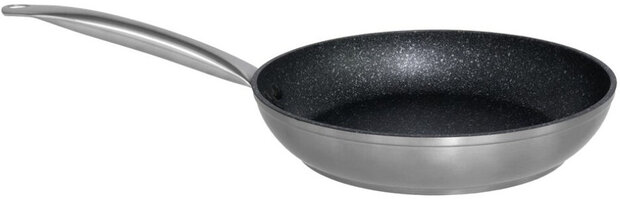 braadpan 27 cm staal/aluminium zwart/zilver