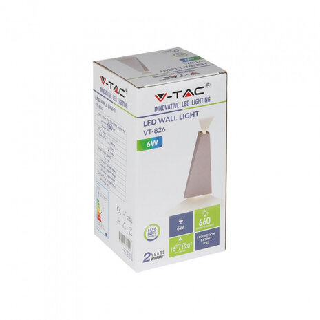 wandlamp VT-826 led 9 x 20 cm 6W 3000K 660lm IP65 grijs