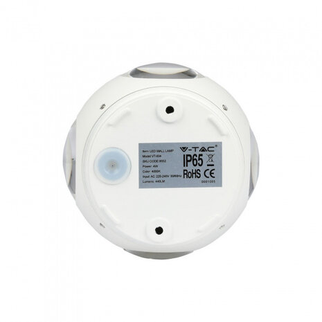 wandlamp VT-834 led 11,2 cm 4W 4000K 440lm IP65 wit