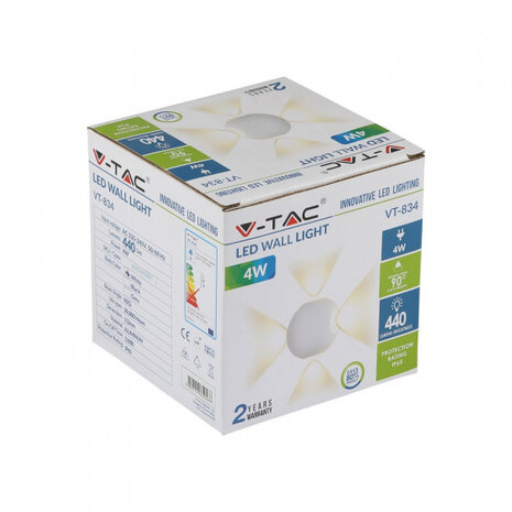 wandlamp VT-834 led 11,2 cm 4W 4000K 440lm IP65 wit