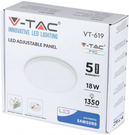 inbouwpaneel VT-619RD led 18W 6400K 17 cm aluminium wit