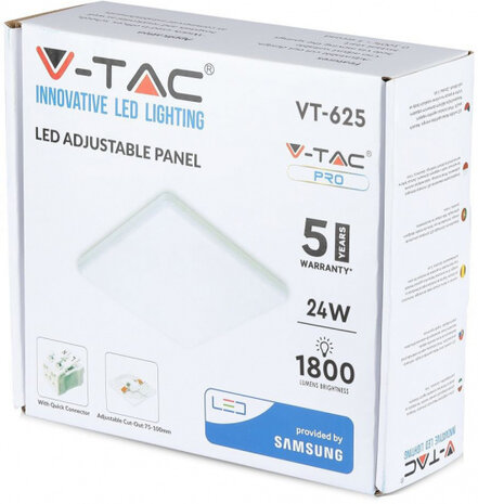 inbouwpaneel VT-625SQ led 22,3 cm 6400K 1800lm IP20 wit