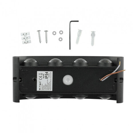 wandlamp VT-848 led 20 x 9 cm 8W 3000K 800lm IP54 zwart