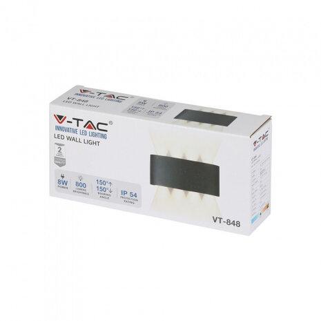 wandlamp VT-848 led 20 x 9 cm 8W 3000K 800lm IP54 zwart