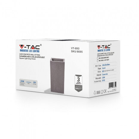 wandlamp VT-893 12 x 10 cm G9 25W IP20 steen lichtgrijs