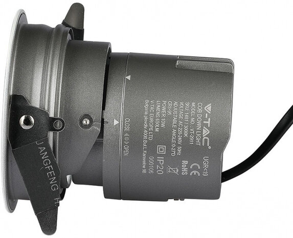 plafondspot VT-2911 led 10W 4000K 650lm rond grijs/wit