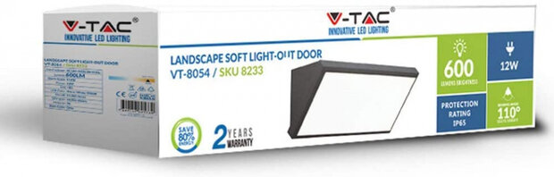wandlamp VT-8054 led 26,5 cm 12W 3000K 600lm grijs