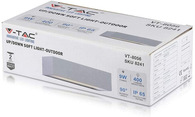 wandlamp VT-8056 led 17,3 cm 9W 4000K 400lm wit