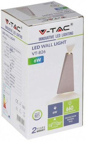 wandlamp VT-826 led 20 cm 6W 4000K 660lm grijs