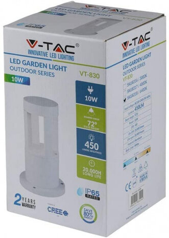 padverlichting VT-830 10W led 6400K 450lm aluminium wit