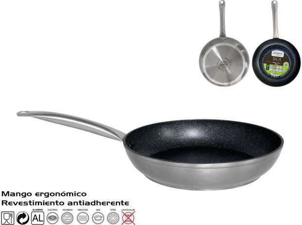 braadpan 50 x 28,50 x 8,50 cm aluminium zilver/zwart