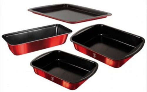 bakvormen Burgundy staal rood/zwart 4-delig