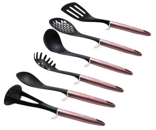 lepel- en spatelset 28 cm RVS roze 6-delig