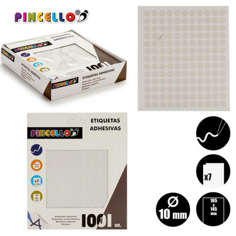 etiketten zelfklevend rond 10 mm papier wit 1001 stuks