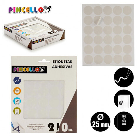 etiketten zelfklevend rond 25 mm papier wit 210 stuks