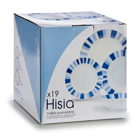 serviesset porselein blauw/wit 19-delig