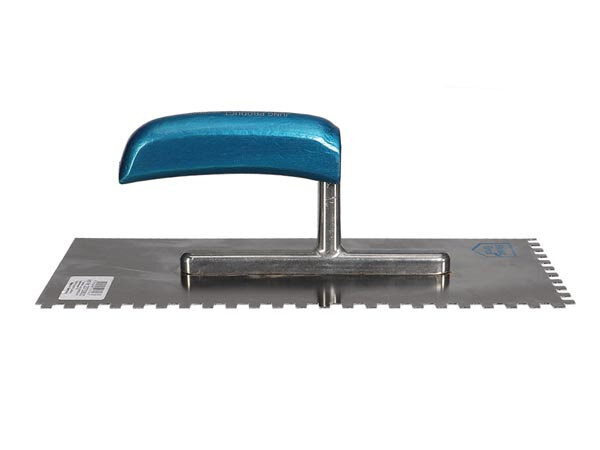 plakspaan getand 28 x 13 cm staal zilver/blauw