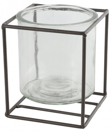 bloempothouder Katia 14 x 12 cm staal/glas bruin