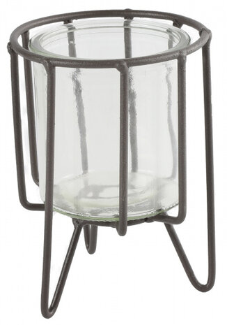 bloempothouder Hilly 7,5 cm staal/glas bruin