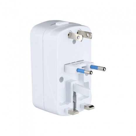 reisadapter universeel 2USB 2A 2500W 9,5 x 5 cm wit