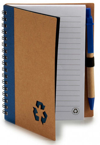 notitieboek Recycled 16 cm papier blauw 140 pagina&#039;s