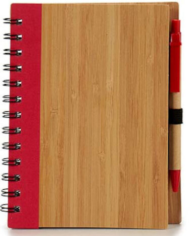 notitieboek 14 x 18 cm bamboe rood 140 pagina&#039;s
