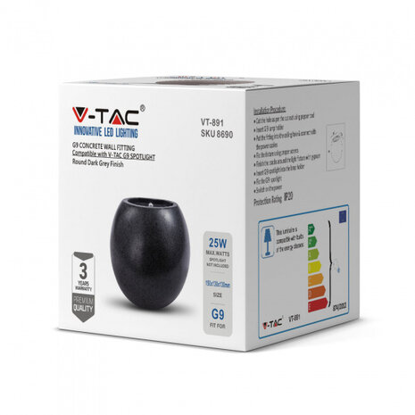 wandlamp VT-891 G9 25W 15 x 13 cm IP20 steen zwart
