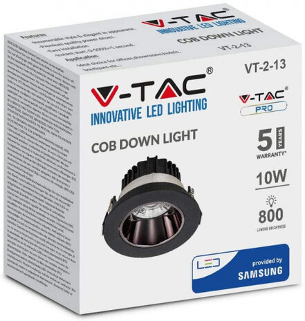 ledlamp VT-2-13 10W 6400K 800lm aluminium zwart