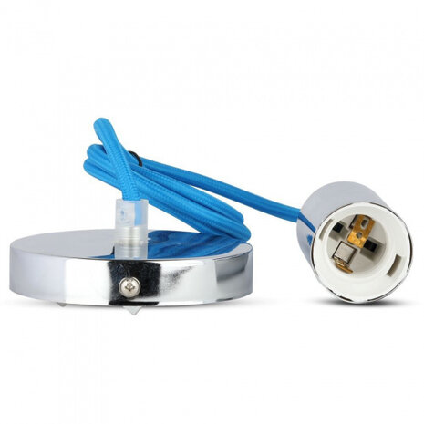 hanglamp VT-7338 E27 60W 6 cm IP20 staal chroom/blauw