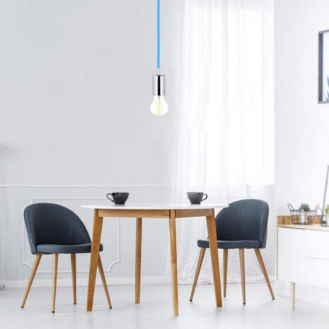 hanglamp VT-7338 E27 60W 6 cm IP20 staal chroom/blauw