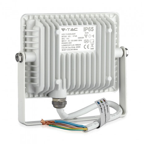 schijnwerper VT-20 20W 6400K 1600lm aluminium wit