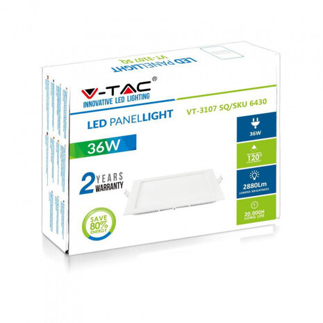 led-paneel VT-3107 36W 4000K 2400lm 30 cm aluminium wit
