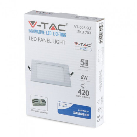inbouwpaneel VT-606SQ led 12 x 12 cm 6W 3000K 420lm wit