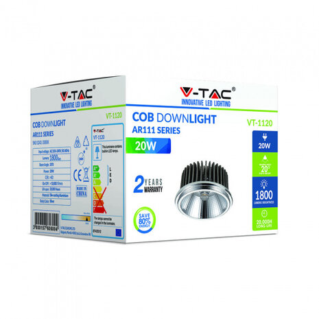 plafondspot VT-1120 20W 6000K 1800lm aluminium zilver